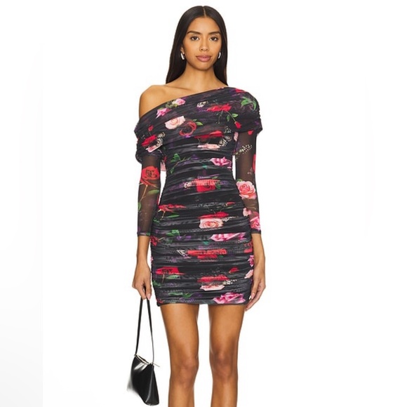 NEW- AFRM Floral Black and Red Dress - Picture 2 of 14
